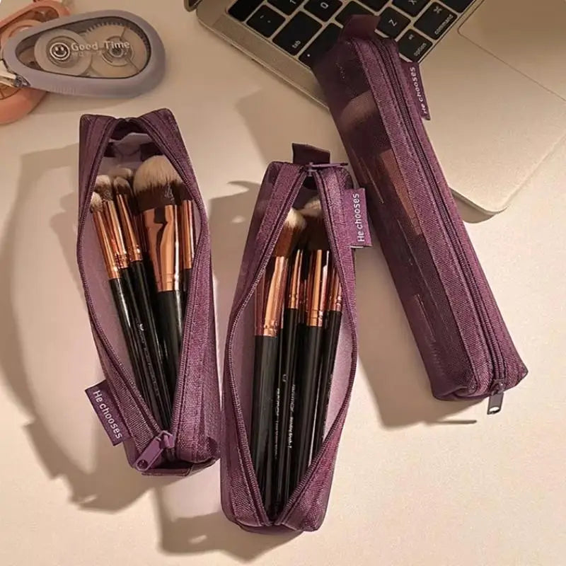 Nylon Mesh Makeup Brush Organizer Transparent Visible Large Capacity Portable For Lipstick Eyebrow Pencils Travel Storage Peaceful Pleasures Health and Wellness