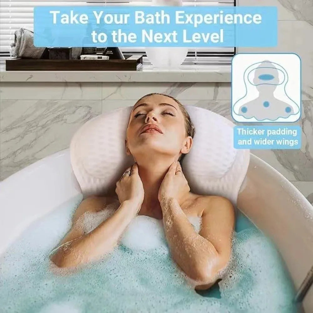 4D Mesh Bath Pillow – Non-Slip Suction Cups & Neck Support