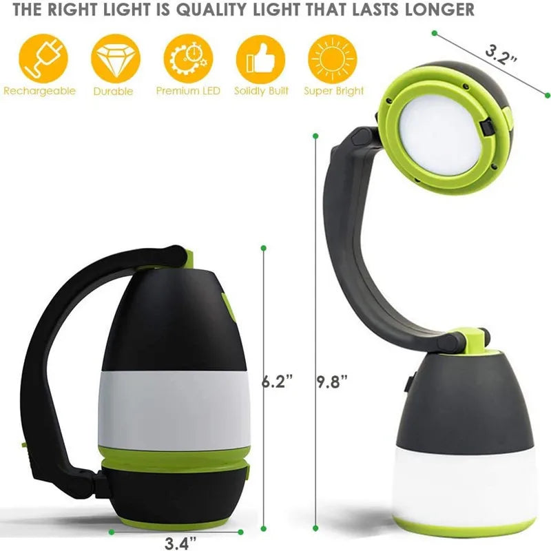 3-in-1 LED Camping Lamp, Desk Light & Flashlight | USB Rechargeable LED Camping Lantern Peaceful Pleasures Health and Wellness