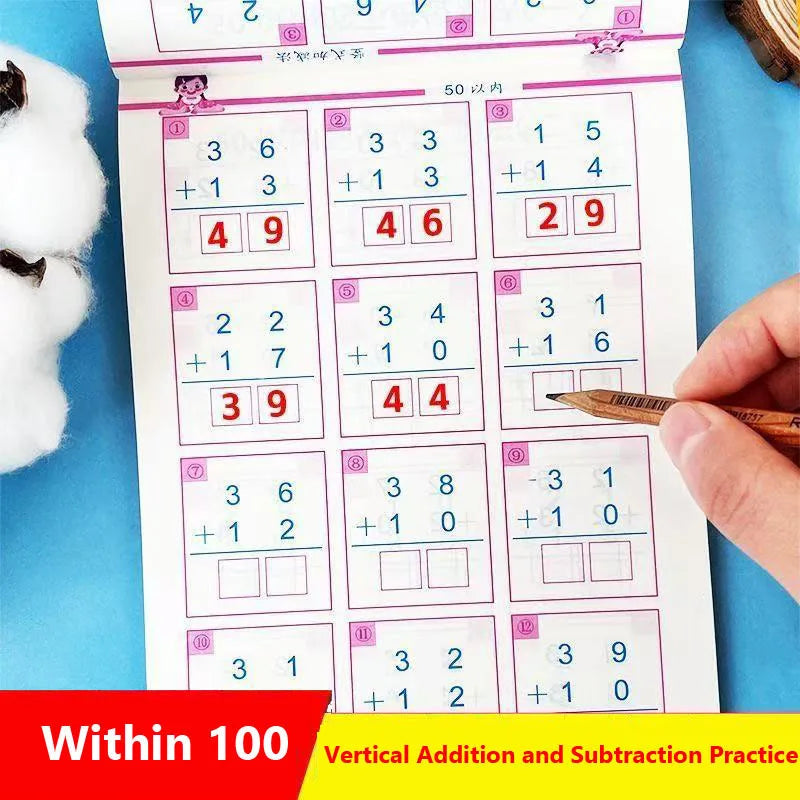 94-Page Kids Math Workbook Vertical Addition Subtraction Within 100