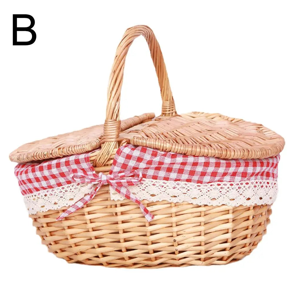 Handmade Wicker Picnic Basket With Lid and Handle Peaceful Pleasures Health and Wellness B