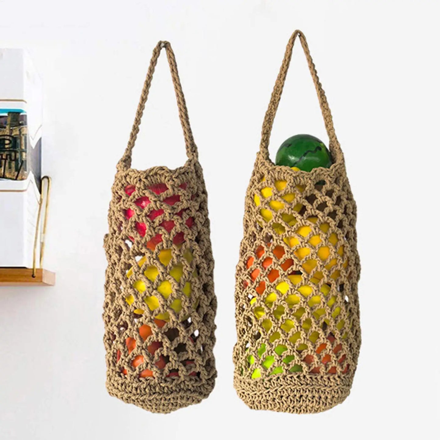 Boho Wall-Mounted Wicker Basket – Fruit & Veggie Kitchen Organizer