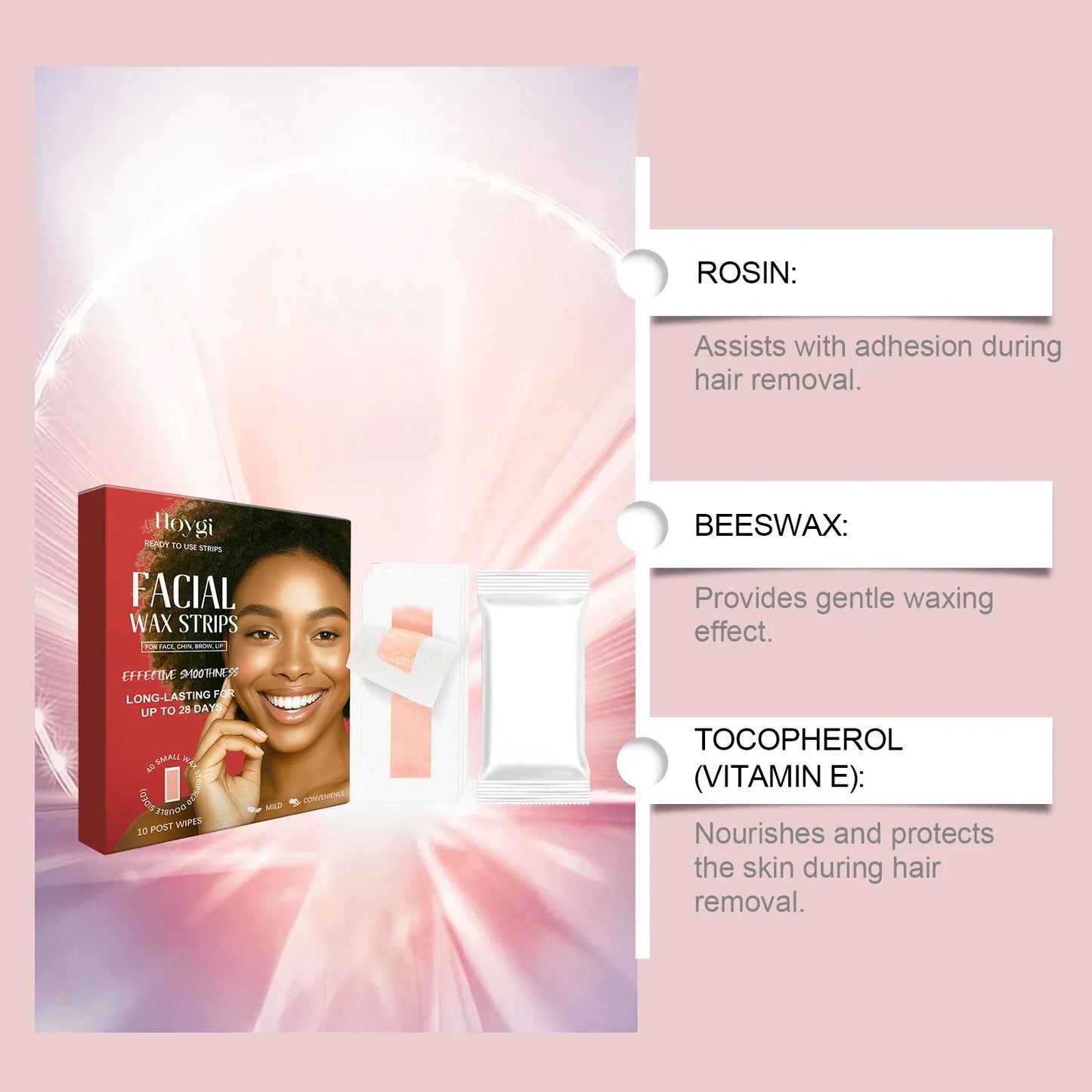 Hoygi Facial Hair Removal Wax Strips – Peel-Off & Portable