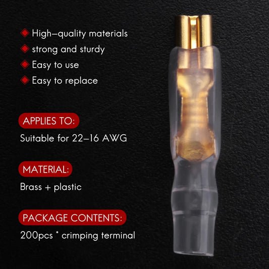 200Pcs Spade Crimp Terminals Female Male 22-16 AWG 2.8mm Spade Crimp Terminals Peaceful Pleasures Health and Wellness gold transparent CN