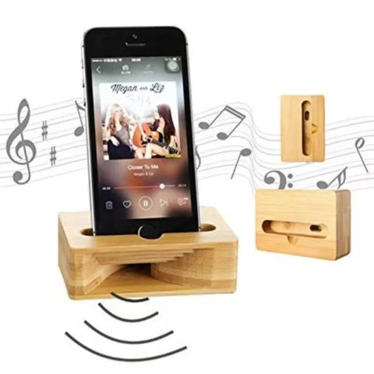 Bamboo Passive Phone Stand & Speaker Amplifier | Desktop Holder Passive Phone Speaker Stand Peaceful Pleasures Health and Wellness