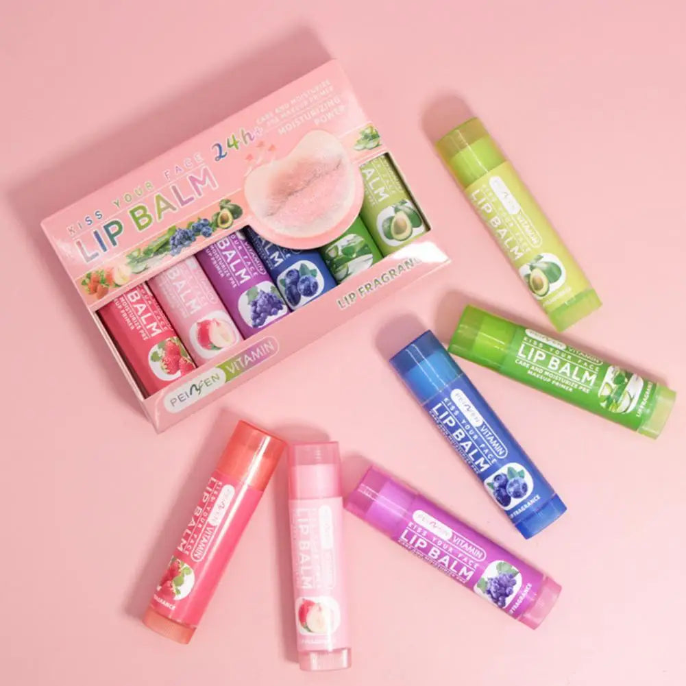 6PCs Natural Fruit Discolored Lip Balm Set Color Changing Moisturizing Lip Tint Long-Lasting Glossy Nourishing Lipstick Lip Care Peaceful Pleasures Health and Wellness