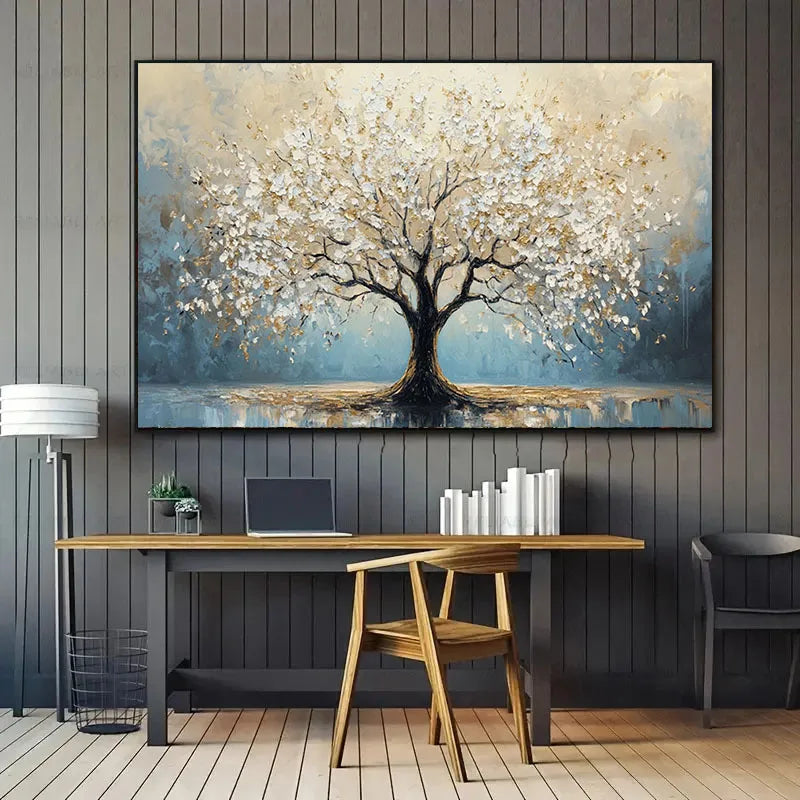 Large Texture Abstract Tree Oil Painting on Canvas, Unframed, Modern Landscape Wall Art for Living Room, Bedroom Decor Peaceful Pleasures Health and Wellness