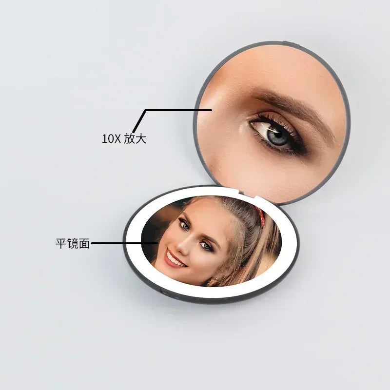Foldable Compact Magnifying Makeup Mirror with LED Lights