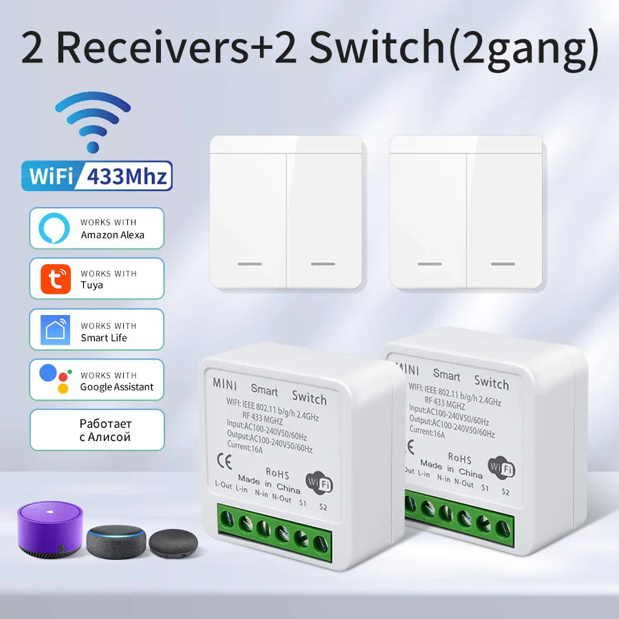 Tuya WiFi RF433MHz Smart Wall Switch 1/2/3 Gang | Alexa Google