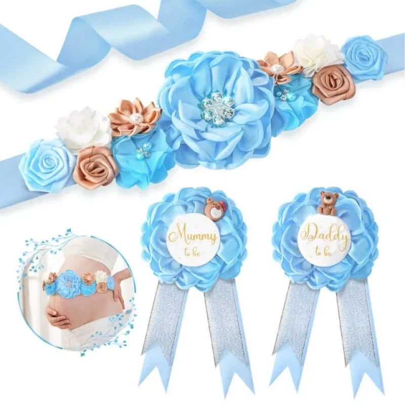 Flower Sash Set-Baby Shower Mom to Be Daddy to Be Corsage Pin- Belt for Maternity Dress Photo Props حزام Пояс Cinturón Ceinture Peaceful Pleasures Health and Wellness