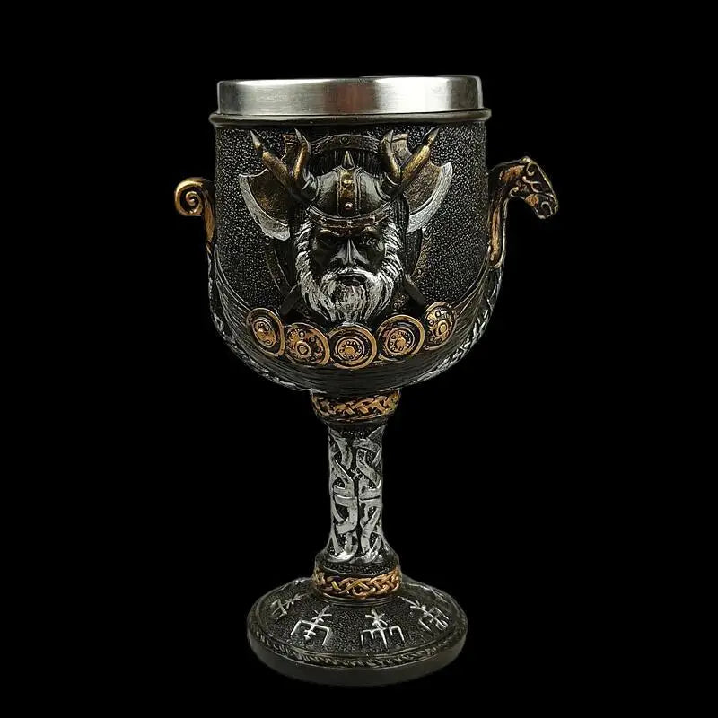 1pc Medieval retro Norse mythology Viking goddess stainless steel resin high footed cup Viking pirate bar beer cup Peaceful Pleasures Health and Wellness A 200ml