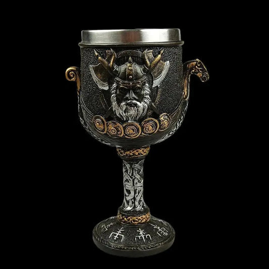 1pc Medieval retro Norse mythology Viking goddess stainless steel resin high footed cup Viking pirate bar beer cup Peaceful Pleasures Health and Wellness A 200ml