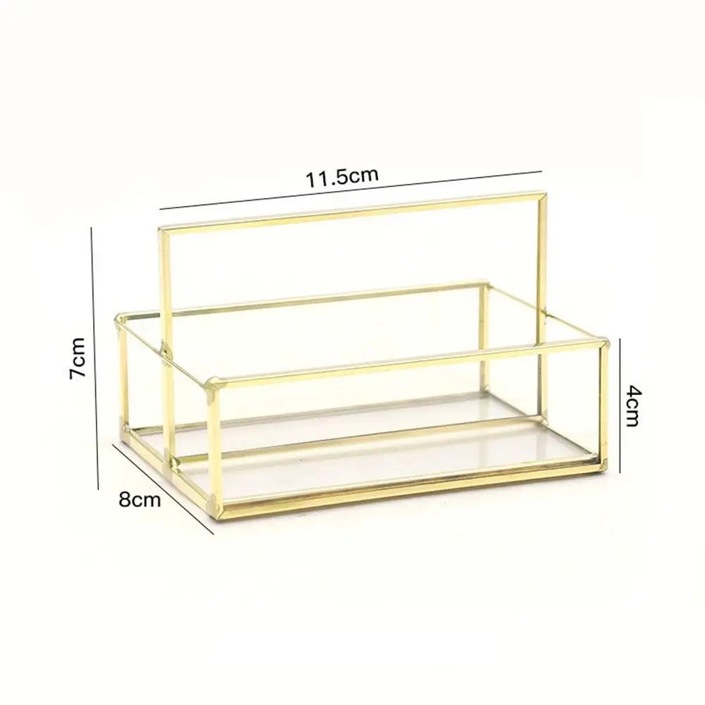 Metal Glass Business Card Holder Stand Professional Elegant Vintage Clear Golden Edge Holder Durable Peaceful Pleasures Health and Wellness