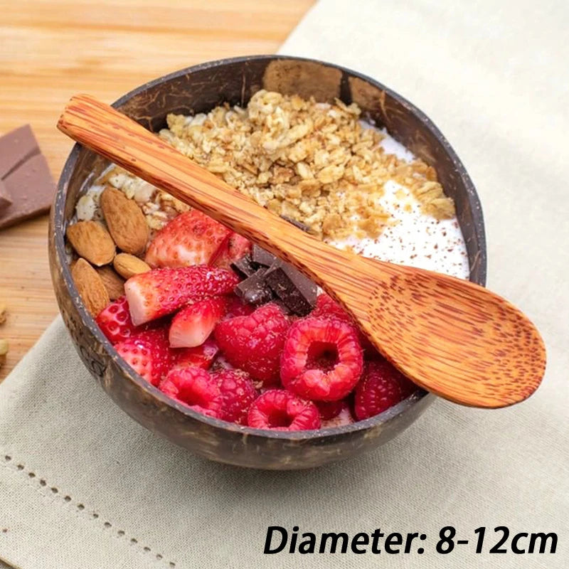 Handmade Natural Coconut Bowl with Fork & Spoon | Eco Tableware