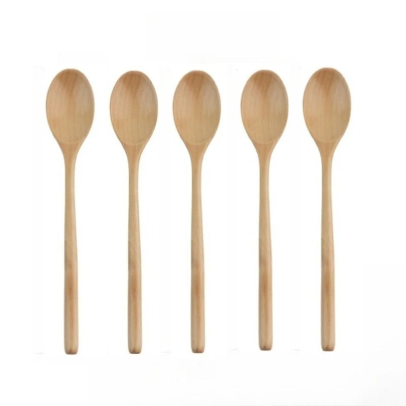 1/2/5pcs Wooden Long handle Spoon Kitchen Natural exquisite Wooden soup spoon Tableware Cooking Honey Coffee Spoon Mixing Spoon Peaceful Pleasures Health and Wellness 5pcs Light