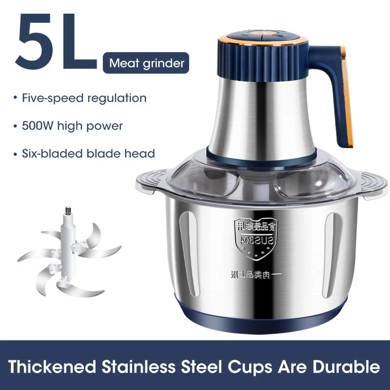 5L Electric Meat Grinders 304 Stainless Steel Food Crusher Multifunctional Vegetable Slicer Chopper Mincer Baby Food Processor Peaceful Pleasures Health and Wellness as show 1 EU