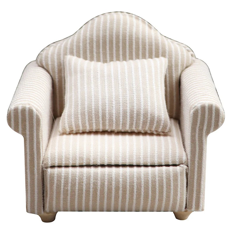 1:12 Dollhouse Miniature Sofa with Pillows – White Beige