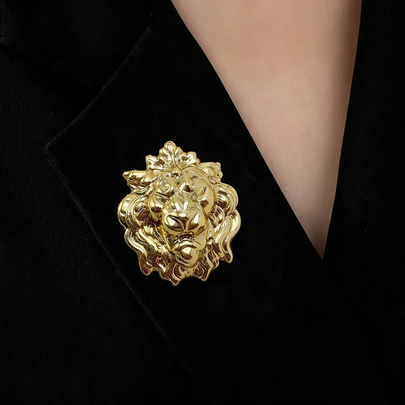 Lion Head Statement Brooch | Copper Metal Fashion Pin