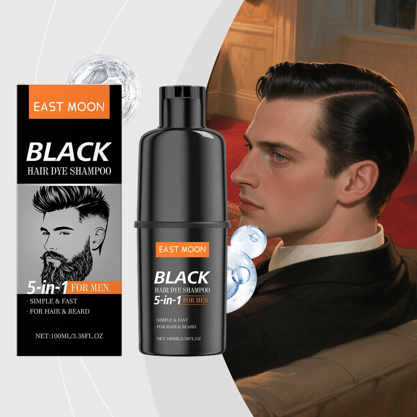 East Moon Black Men's Gray Coverage Hair Shampoo 100ml