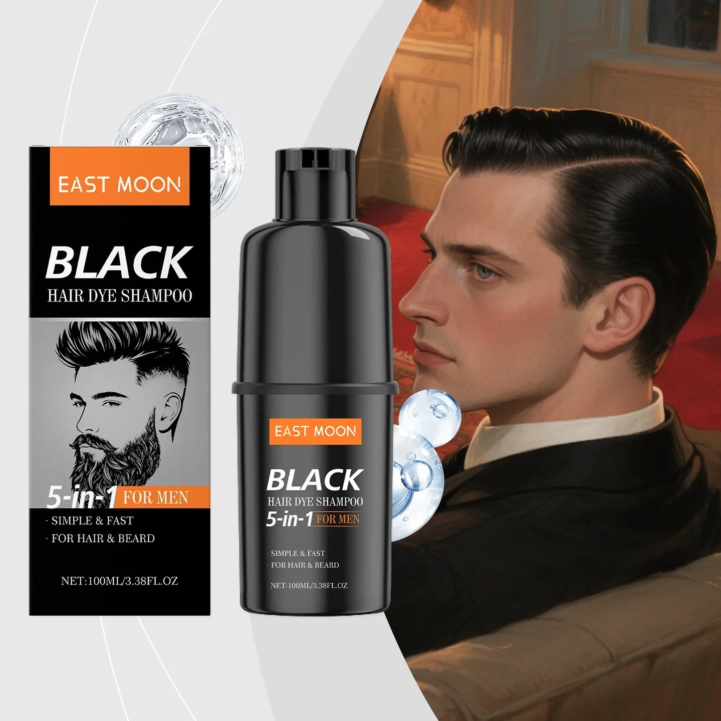 East Moon Black Men's Hair Shampoo – Gray Coverage & Shine