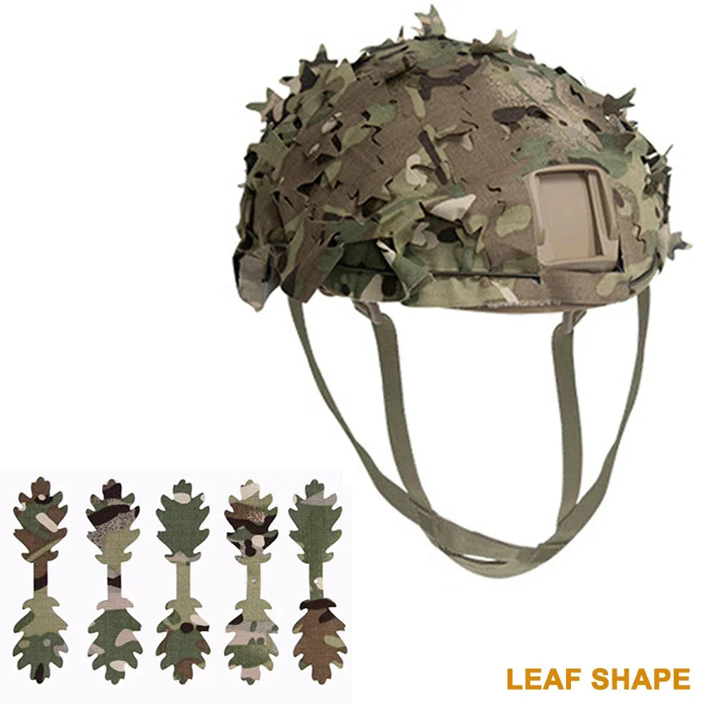 3D Camo Laser Cut Leaf Shape Airsoft Helmet Cover Mesh Helmet Cloth Paintball Paratrooper Hunting Airsoft Helmet Accessories Peaceful Pleasures Health and Wellness Camo Leaf