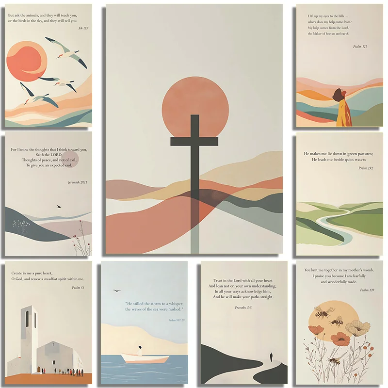 Christian Cross Canvas Wall Art | Bible Verse Baptism Gift