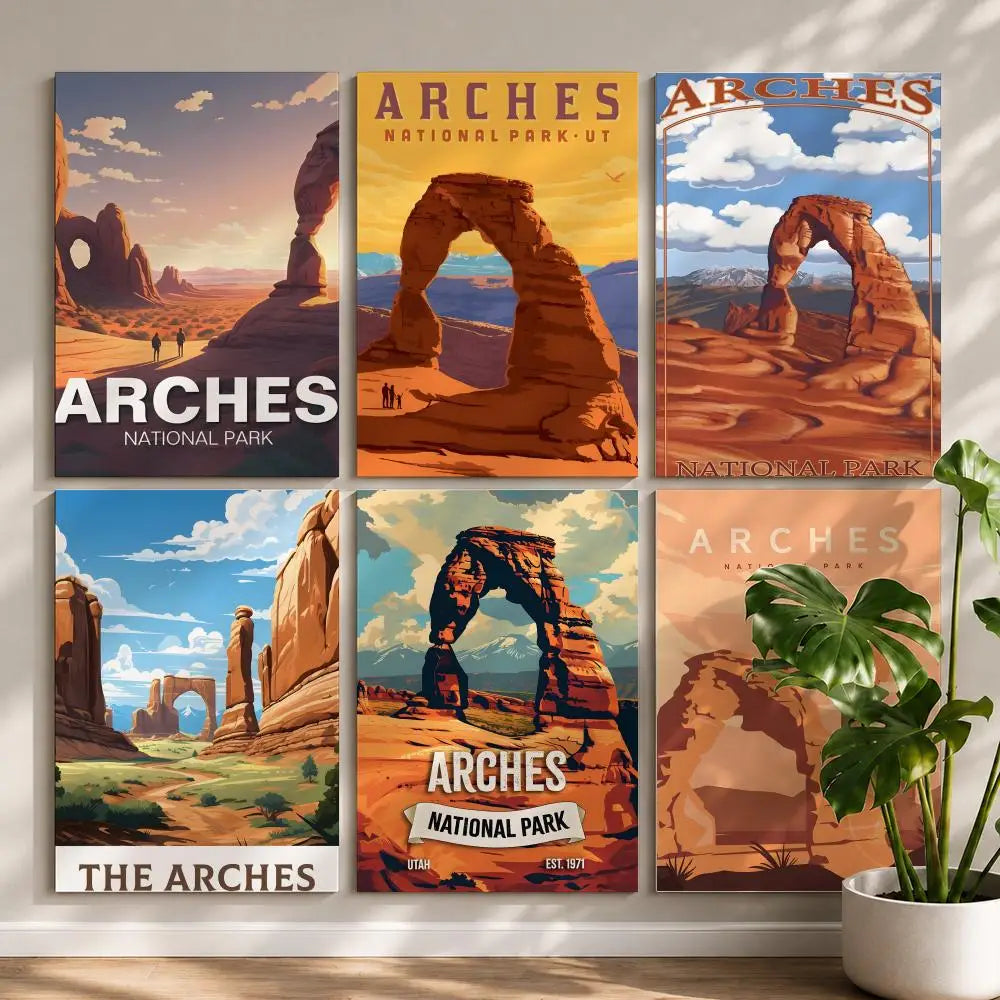 Scenery A-Arches National ParkS Poster HD Self Adhesive Waterproof Wall Art Ideal for Home Office Dorm Bedroom Great Gift Peaceful Pleasures Health and Wellness