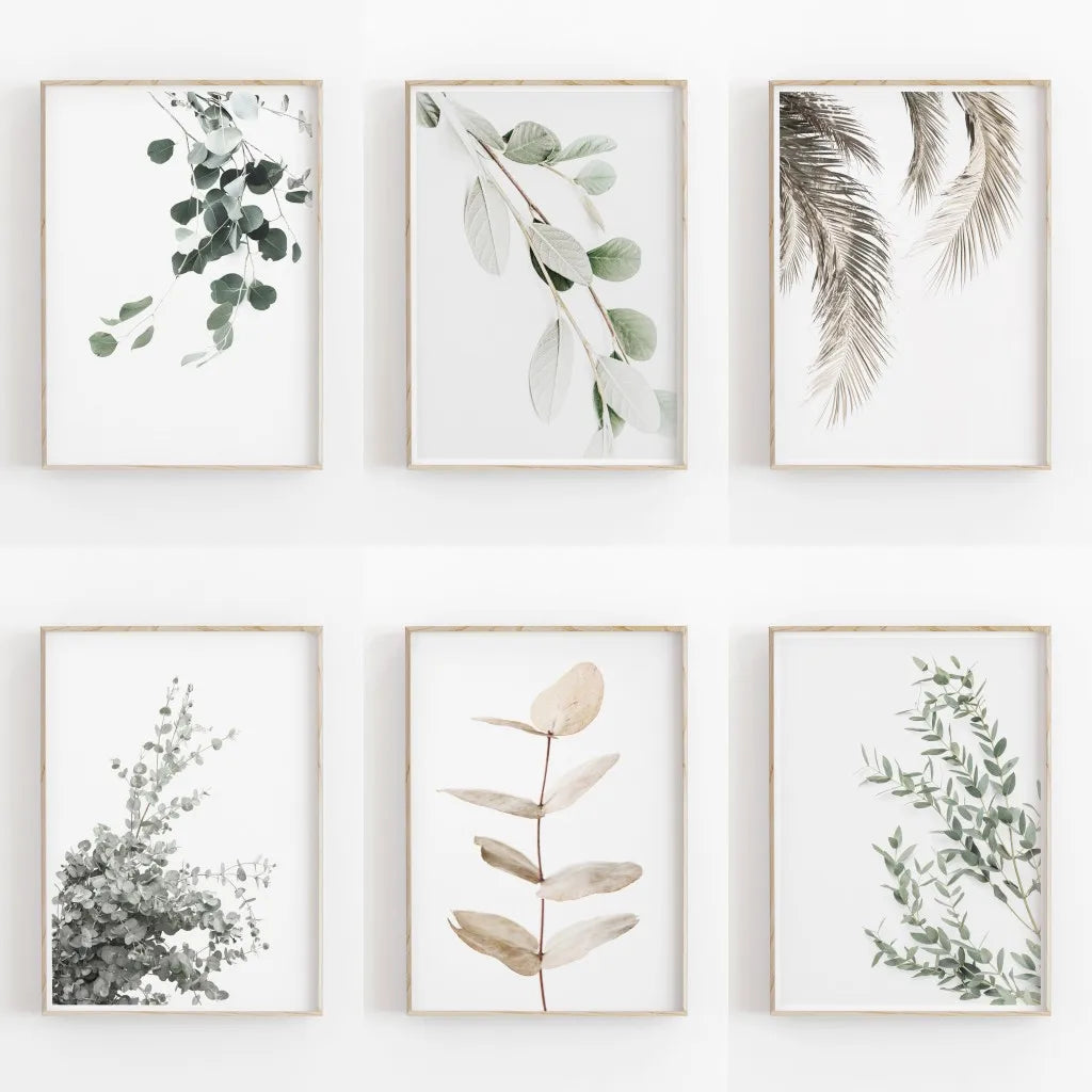 Nordic Botanical Canvas Wall Art – Eucalyptus & Palm Leaves