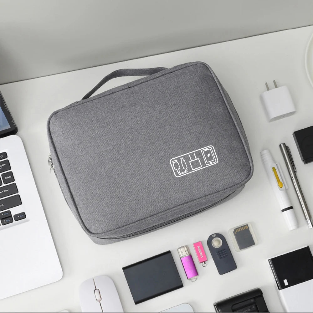 Black Oxford Cloth Electronic Accessory Storage Bag, Cube Travel Bag, Portable Data Cable Headphone Organizer Bag Office suppli Peaceful Pleasures Health and Wellness
