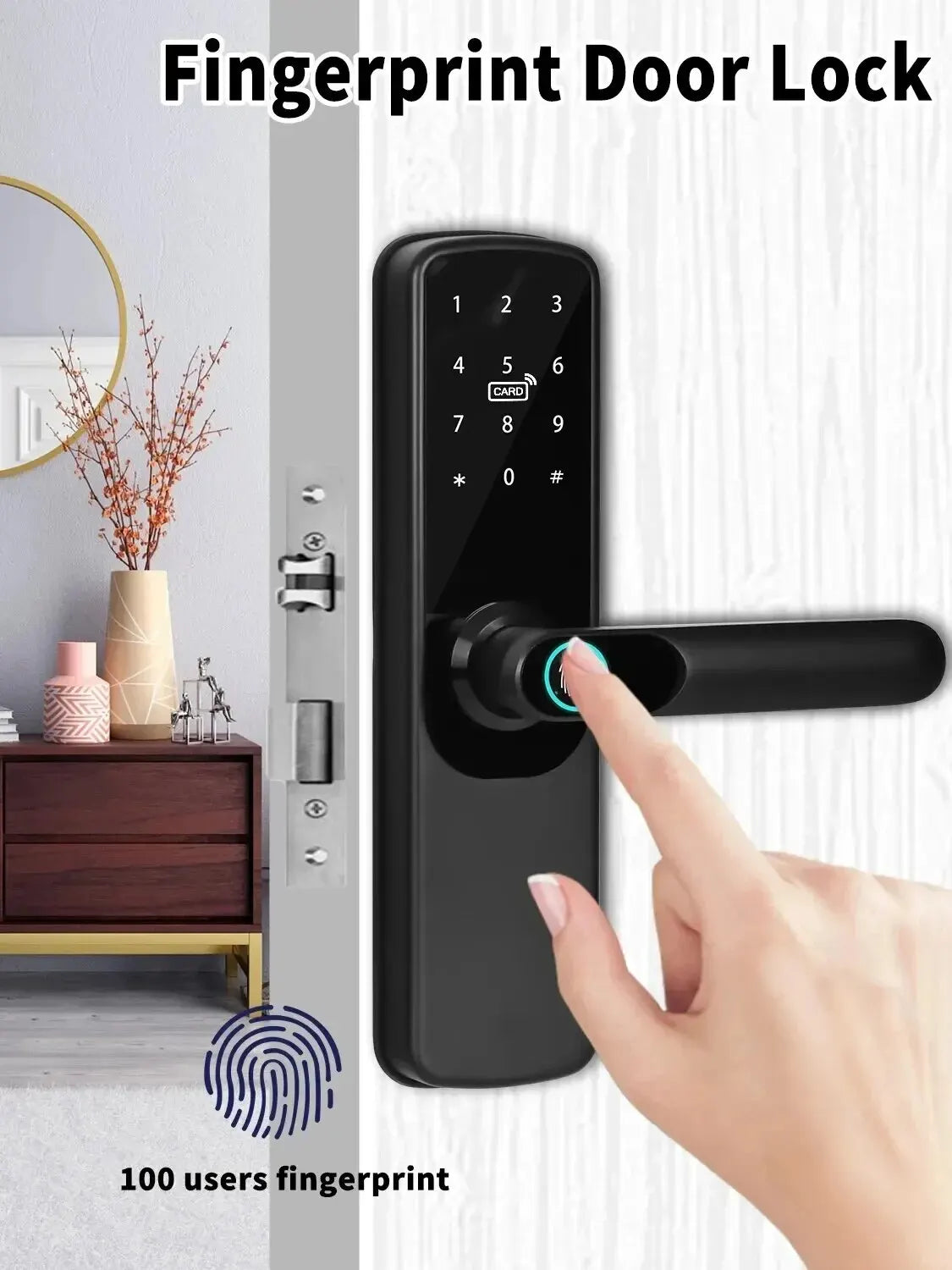 Electronic Smart Door Lock Tuya Wifi With Biometric Fingerprint / Smart Card / Password / Key Unlock/ USB Emergency Charge Peaceful Pleasures Health and Wellness