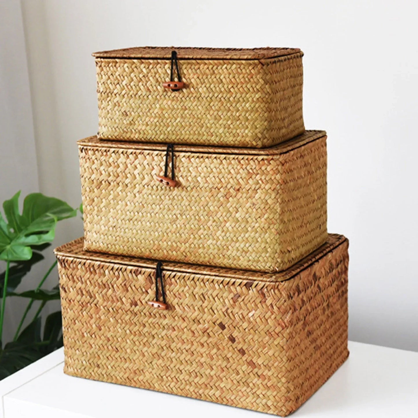 Handcrafted Woven Seagrass Storage Basket with Lid