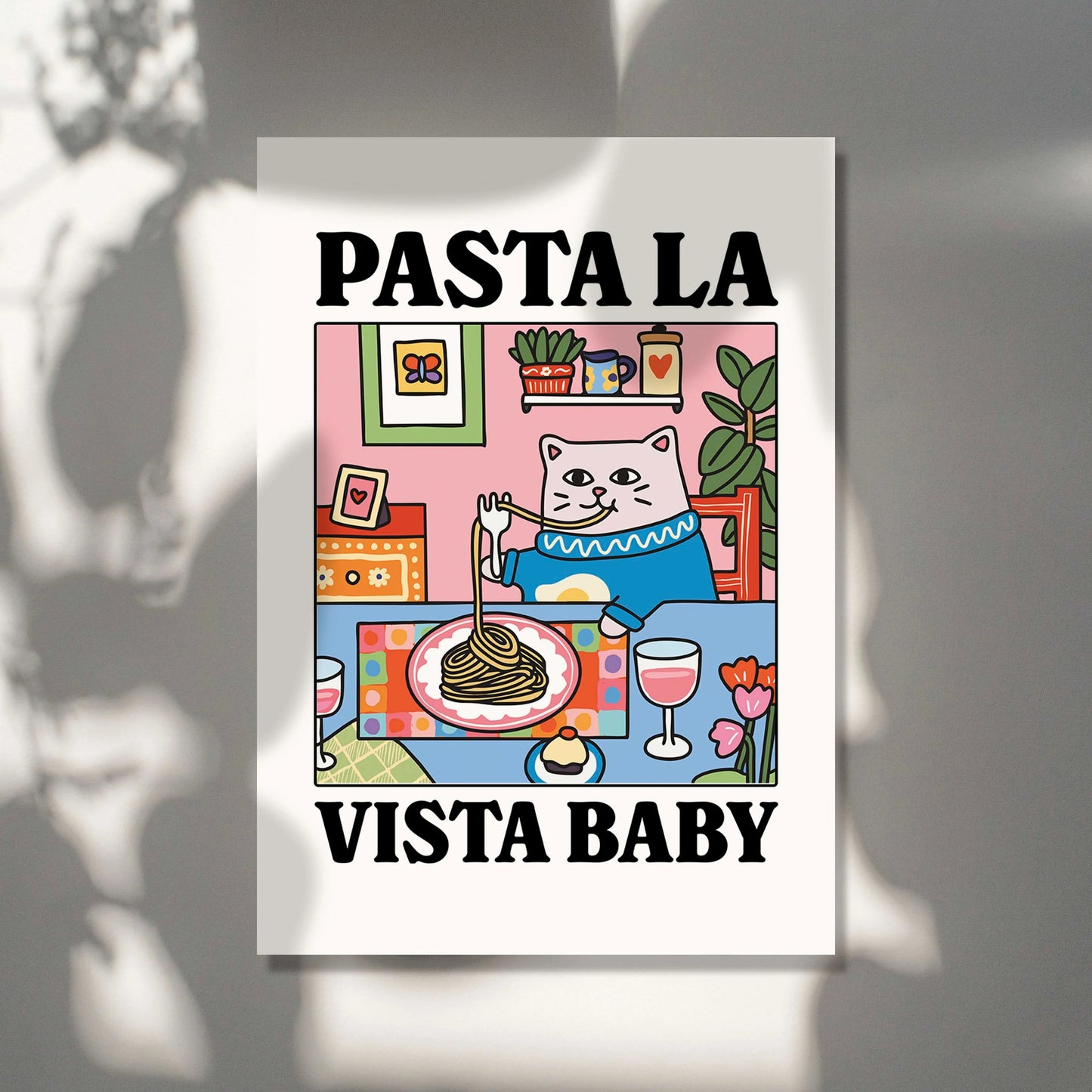 Pasta La Vista Baby Cartoon Cat Wall Art Prints Canvas Painting Poster Picture For Living Children Room Home Decor Gift Peaceful Pleasures Health and Wellness