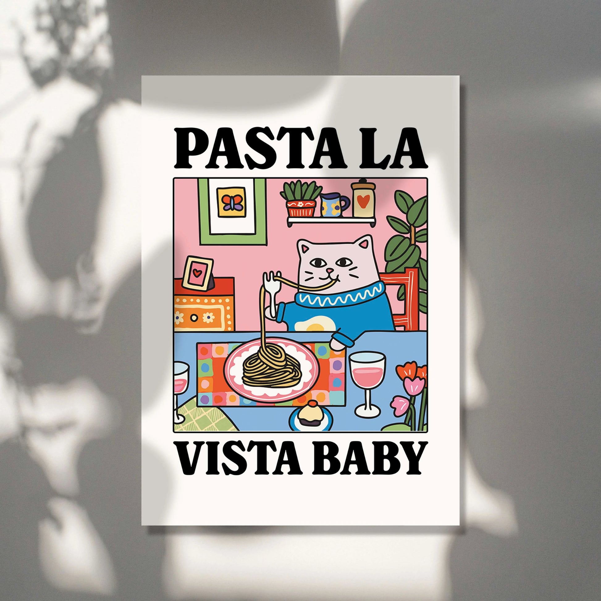 Pasta La Vista Baby Cartoon Cat Wall Art Prints Canvas Painting Poster Picture For Living Children Room Home Decor Gift Peaceful Pleasures Health and Wellness