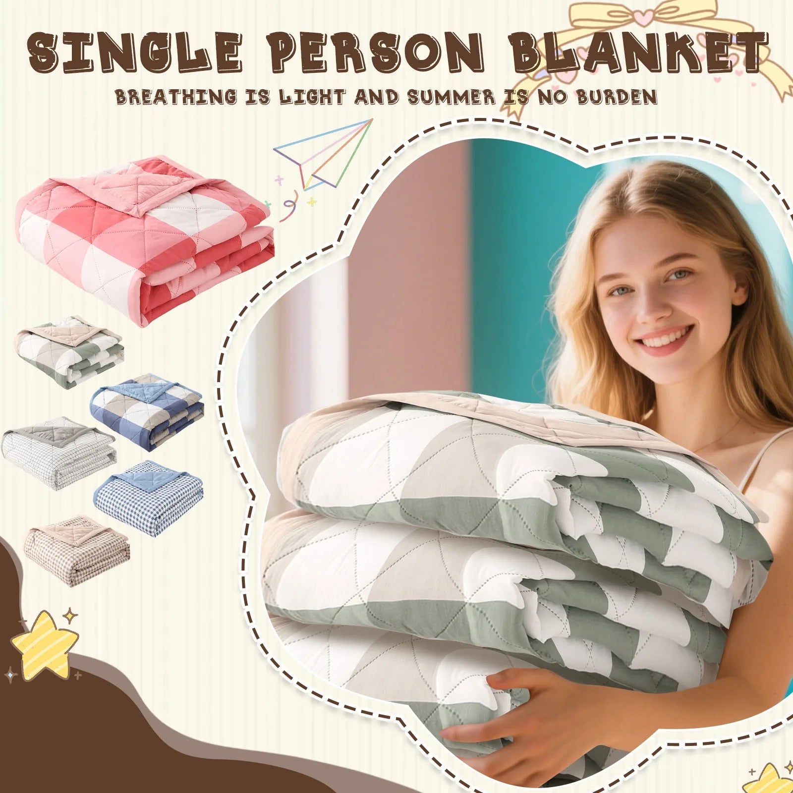 Summer Thin Comforter Soft Air-Conditioned Four Season Comforter Machine Washable Single Double Blanket Ultrasonic Quilted Quilt Peaceful Pleasures Health and Wellness