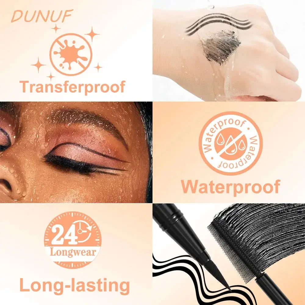 DUNUF 2-in-1 Mascara & Eyeliner – Waterproof, Volumizing Black