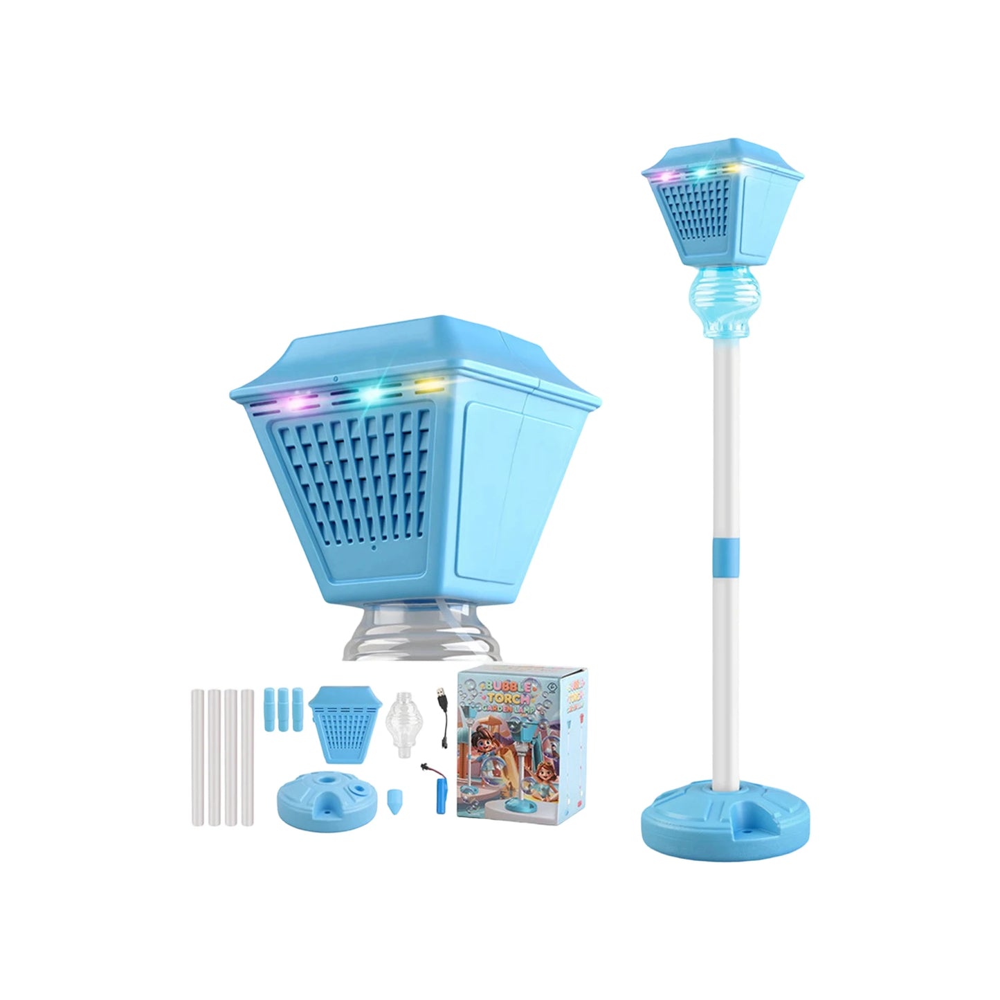 Street Lamp LED Bubble Machine – Electric Outdoor Party Toy Electric Bubble Machine Peaceful Pleasures Health and Wellness Blue One Size