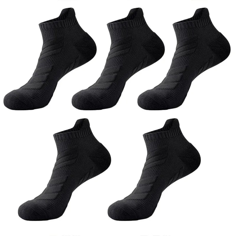 5 Pairs Men's Outdoor Ankle Socks, Shock-Absorbing And Anti Slip Sports Socks, Sweat Absorbing And Breathable Towel Bottom Socks Peaceful Pleasures Health and Wellness 5 Pairs Black One Size