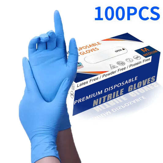 100PCS Blue/Black Nitrile Gloves Disposable Waterproof Blue Gloves Kitchen Dishwashing Pet Bathing Beauty Hair Styling Tools Peaceful Pleasures Health and Wellness