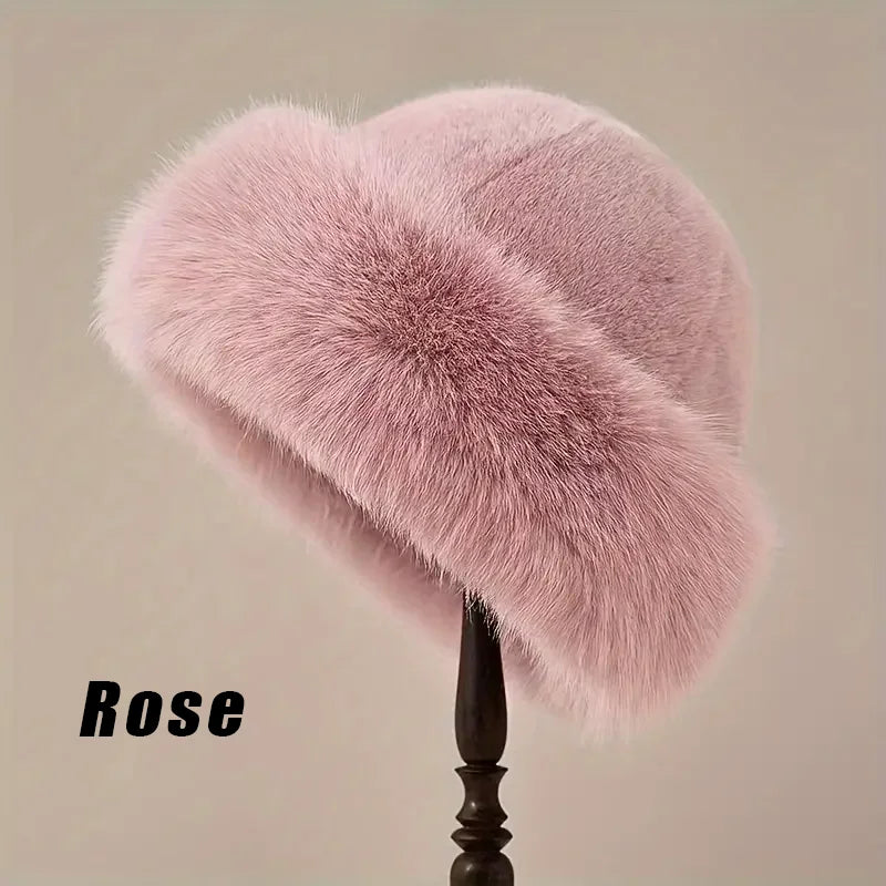 Solid Color Bucket Hat Thick Coldproof Faux Fur Basin Hats Soft Plush Fisherman Cap For Women Autumn & Winter Peaceful Pleasures Health and Wellness Pink One Size