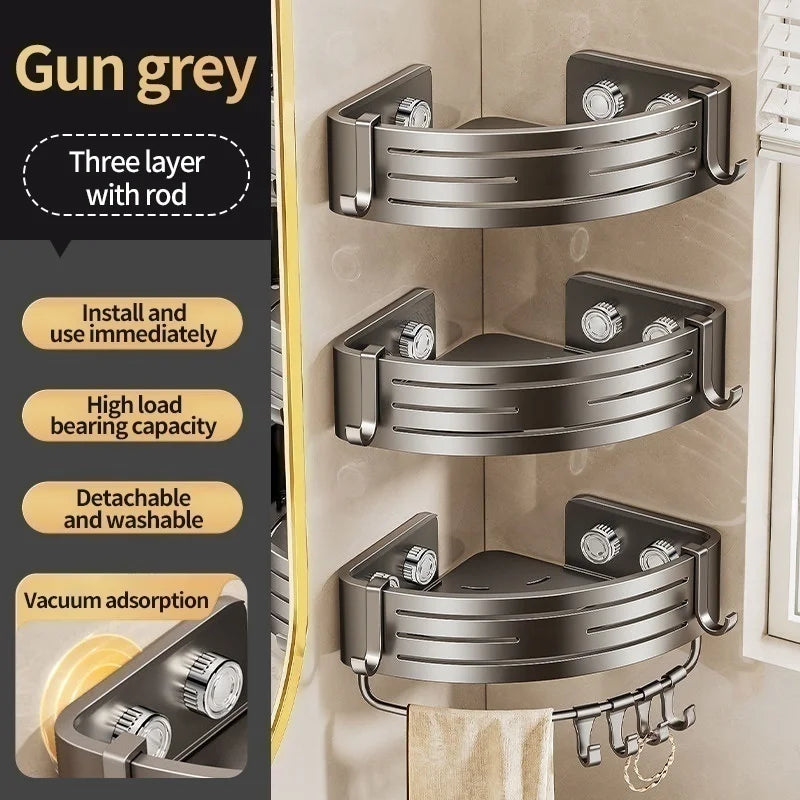 No-Drill Suction Cup Corner Shelf | Bathroom Storage Rack
