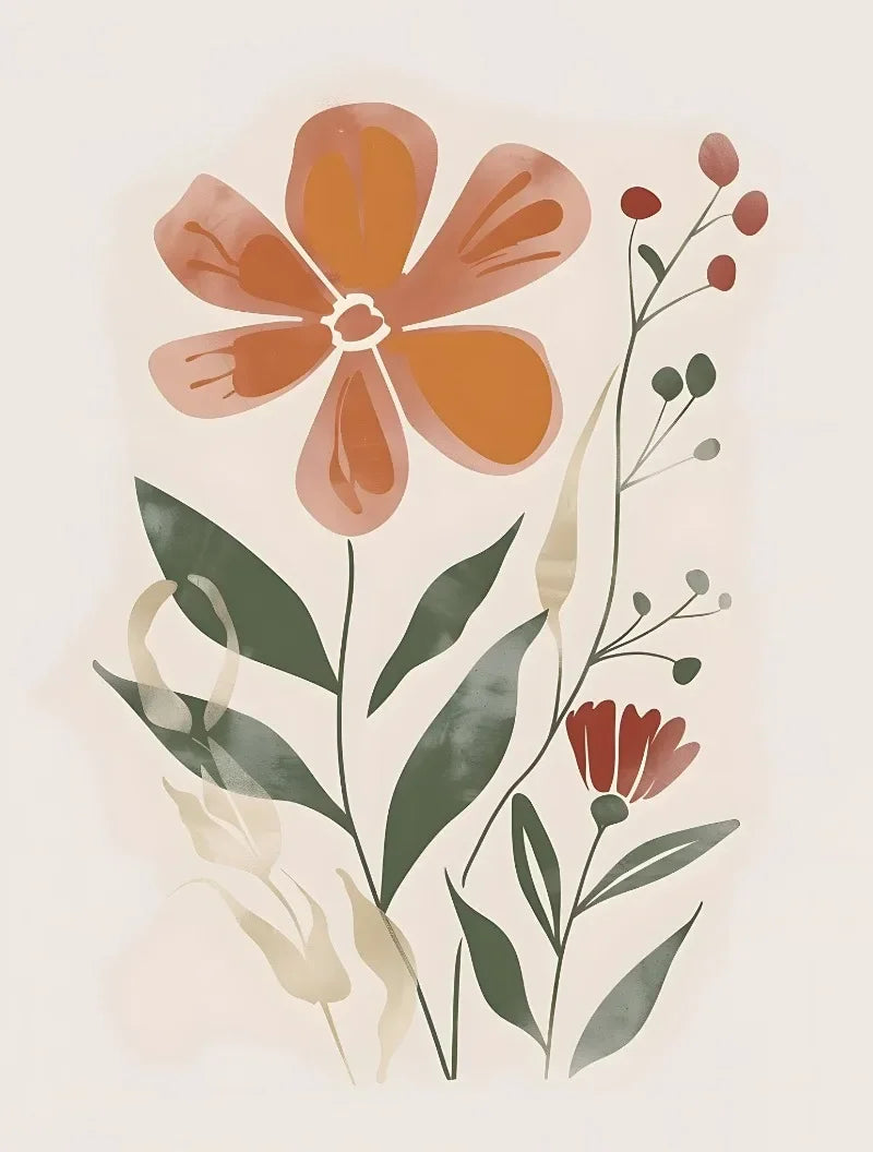 Bohemian Minimalist Floral Canvas Wall Art | Retro Poster Print