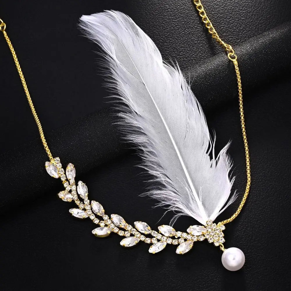 Retro Rhinestone Feather Hairband – Unisex Gold & Silver