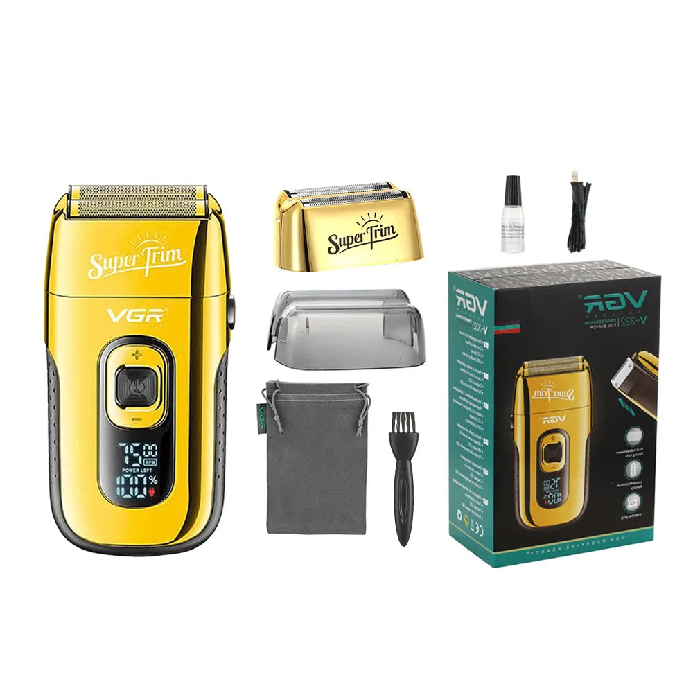 VGR 332 Face Shaver with Blade Professional Hair Trimmer Golden Electric Shaver Rechargeable Safety Shaving Machine for Men Peaceful Pleasures Health and Wellness 332 golden