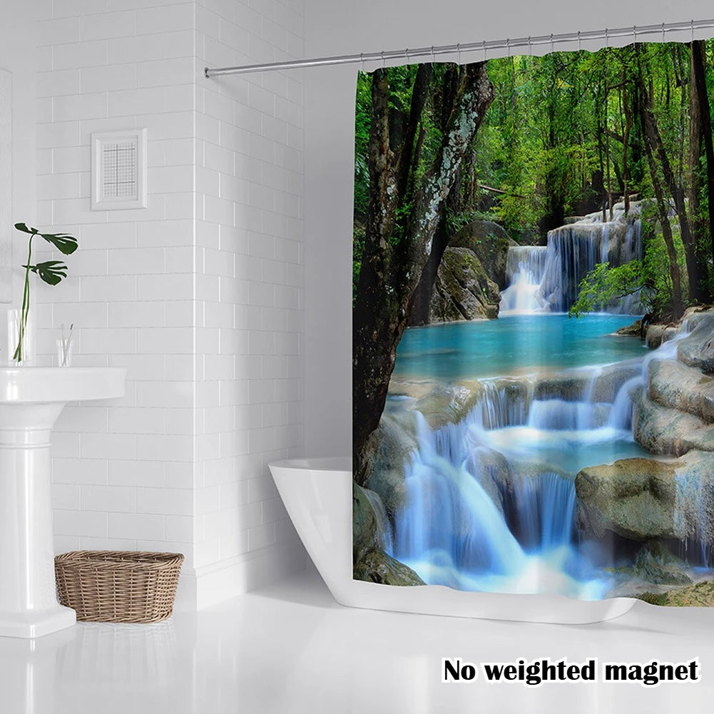 Shower Curtain with 12pc Hooks 180/200CM Bath Curtain Liners Rust-Proof Grommets Anti-Mould Waterproof Bathroom Curtains Peaceful Pleasures Health and Wellness Polyester SceneryA 180*180cm