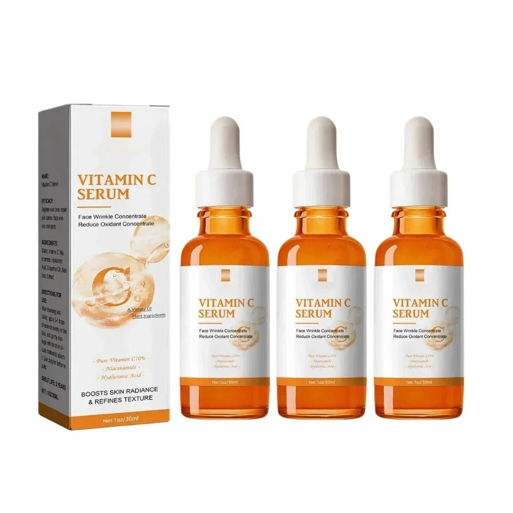 Vitamin C Wrinkle Remover Face Serum Lifting Firming Fade Fine Lines Anti-aging Essence Whitening Brighten Nourish Skin Care Peaceful Pleasures Health and Wellness 3pcs