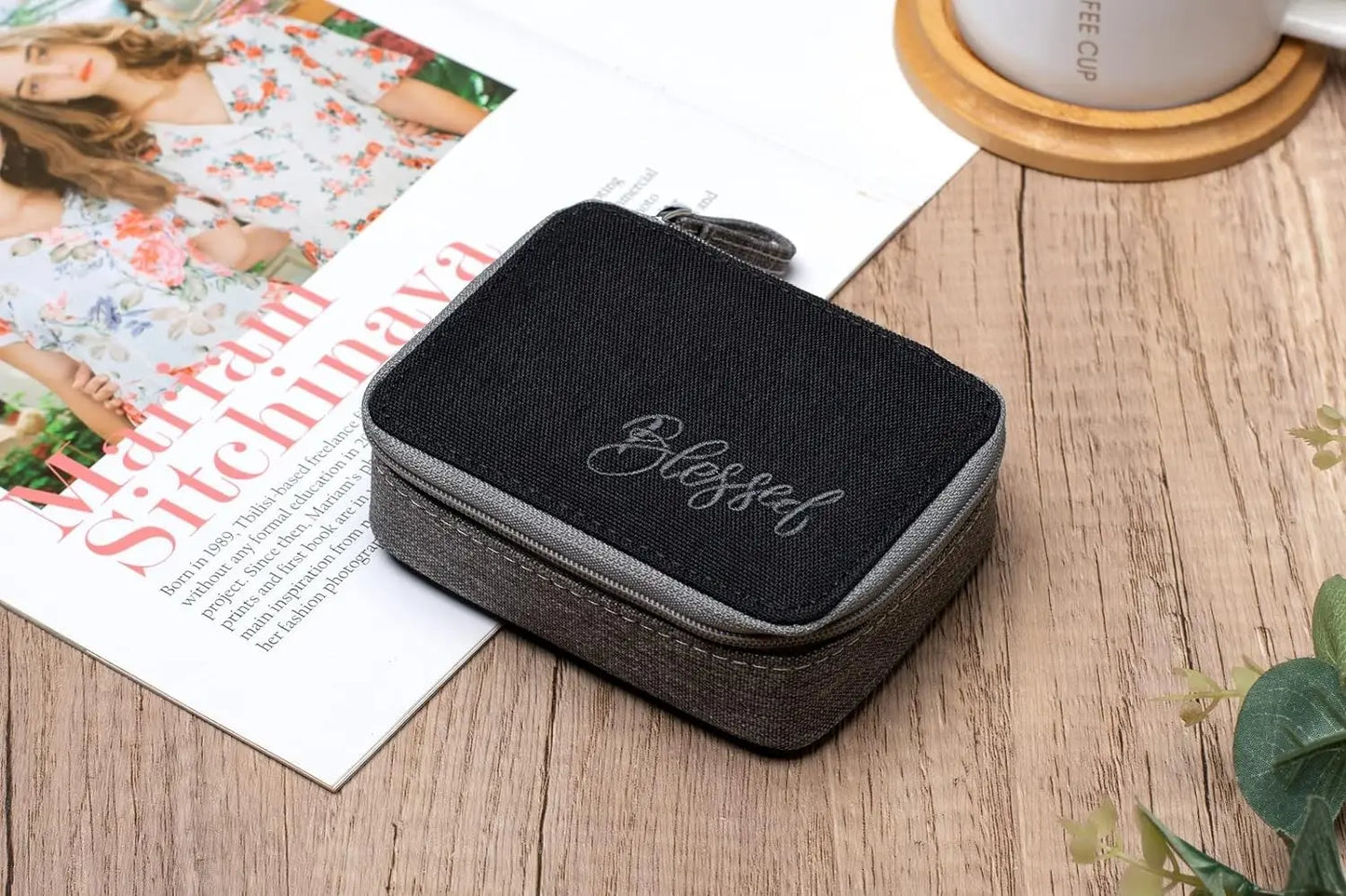 Pill Organizer Case, Weekly Pill Box for Vitamin and Supplement Holder, 7-Day Travel Organizer Medicine Case Peaceful Pleasures Health and Wellness Gray with Black