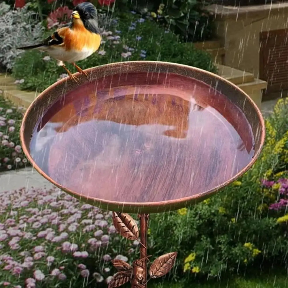 Vintage Iron Garden Birdbath & Feeder with Ground Stake