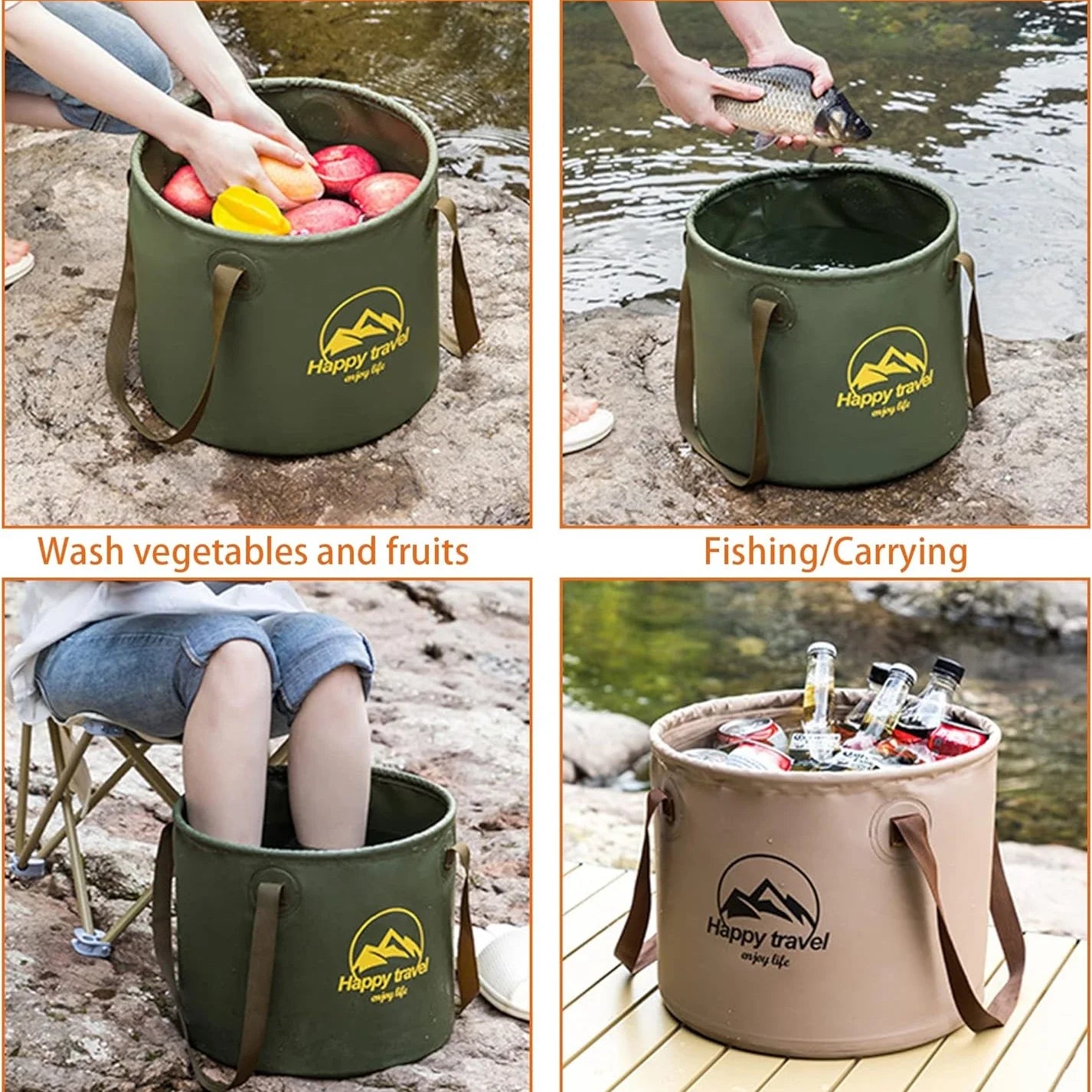 Folding Portable Bucket with Lid 5L 10L 20L | Camping Car Wash