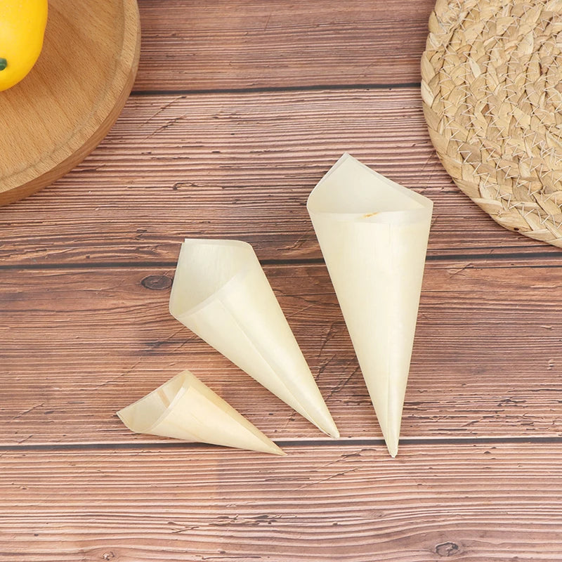 50pcs Disposable Wooden Appetizer Cones | Ice Cream Party