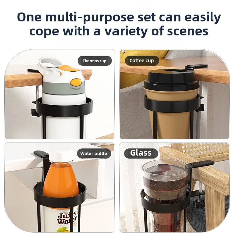 Table Edge Water Cup Holder Iron Hanging Office Coffee Cups Hook Desk Side Storage Rack Fixed No-punching Traceless Mug holder Peaceful Pleasures Health and Wellness